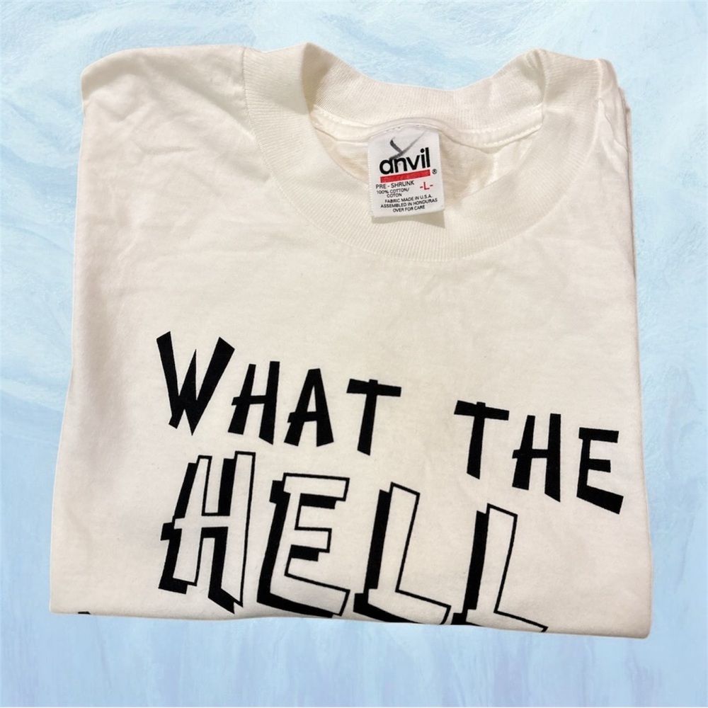 VTG Single Stitch White Graphic T-Shirt with Bold Text Men’s L - Picture 3 of 9